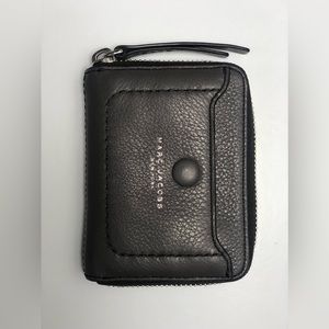 Marc Jacobs Small Gray Mini Empire City Zip Around Leather Coin / Card Wallet